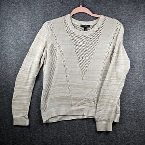 Banana Republic Sweater Womens Large Top Cream Long Sleeve Pullover Open‎ Knit